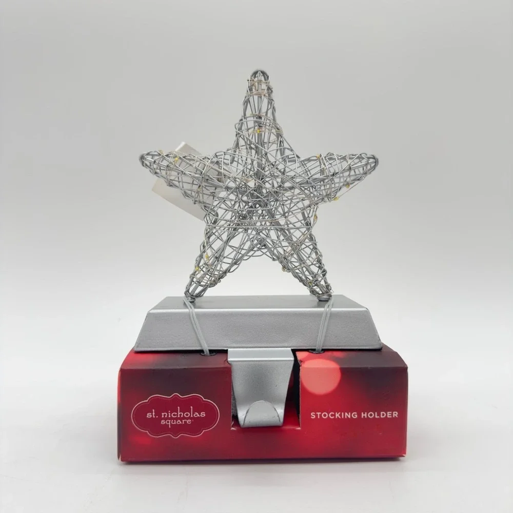 NEW St. Nicholas Square Silver LED Star Stocking Holder Light Up Christmas Decor